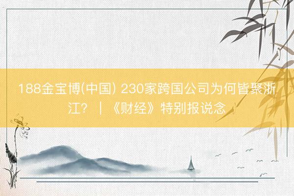 188金宝博(中国) 230家跨国公司为何皆聚浙江？｜《财经》特别报说念