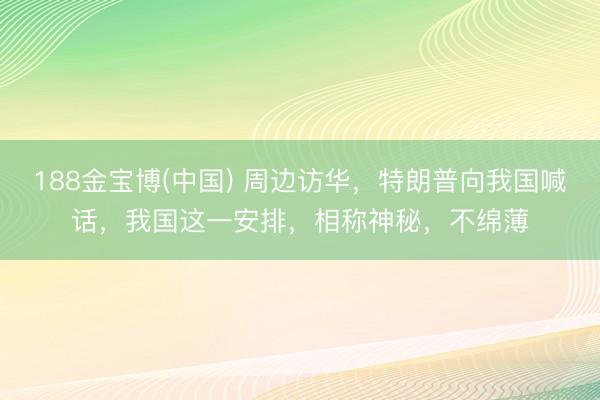 188金宝博(中国) 周边访华，特朗普向我国喊话，我国这一安排，相称神秘，不绵薄